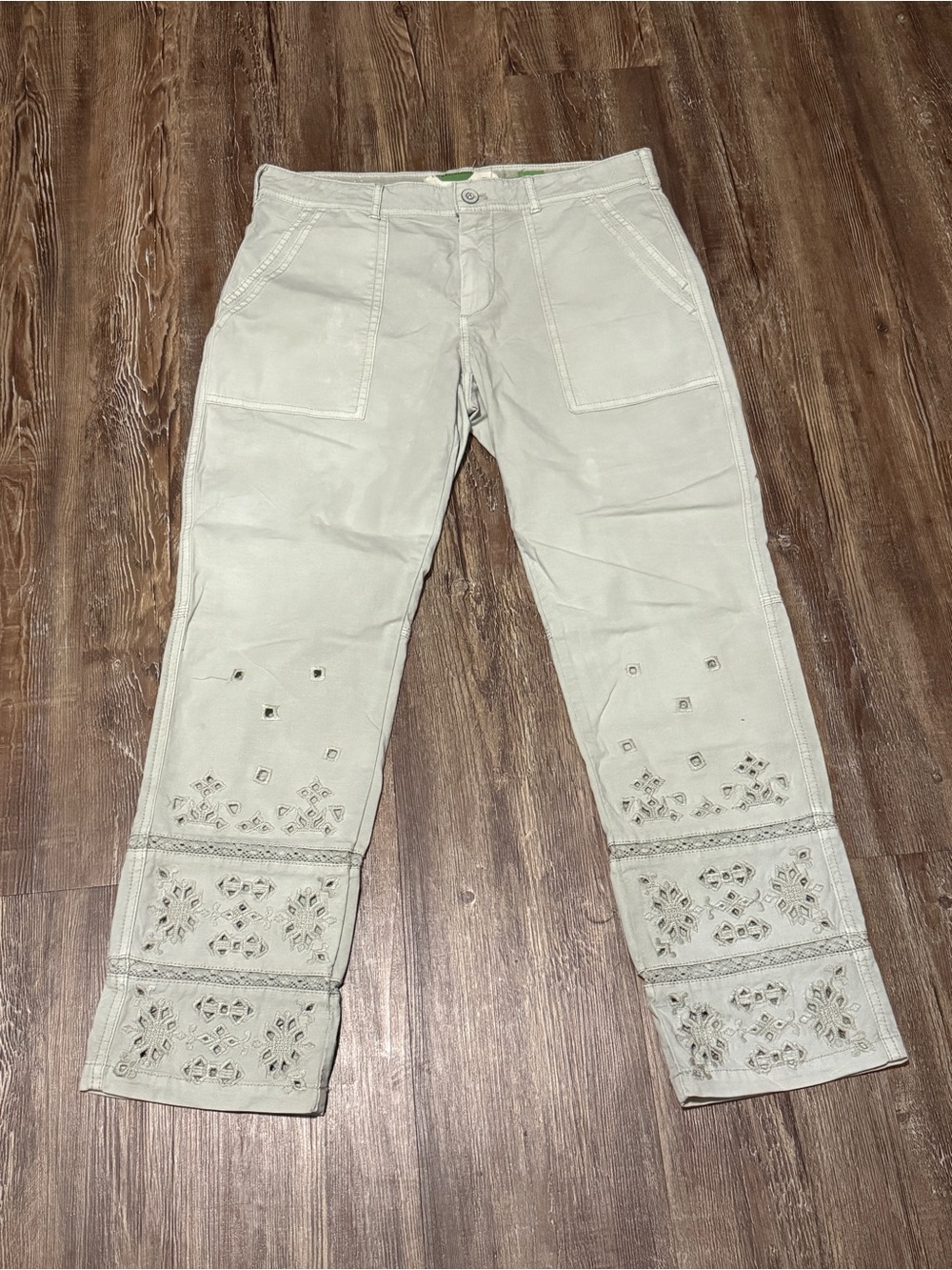Anthropologie The Wanderer Cutout Cropped Pants Women's 29 Utility Pockets Green